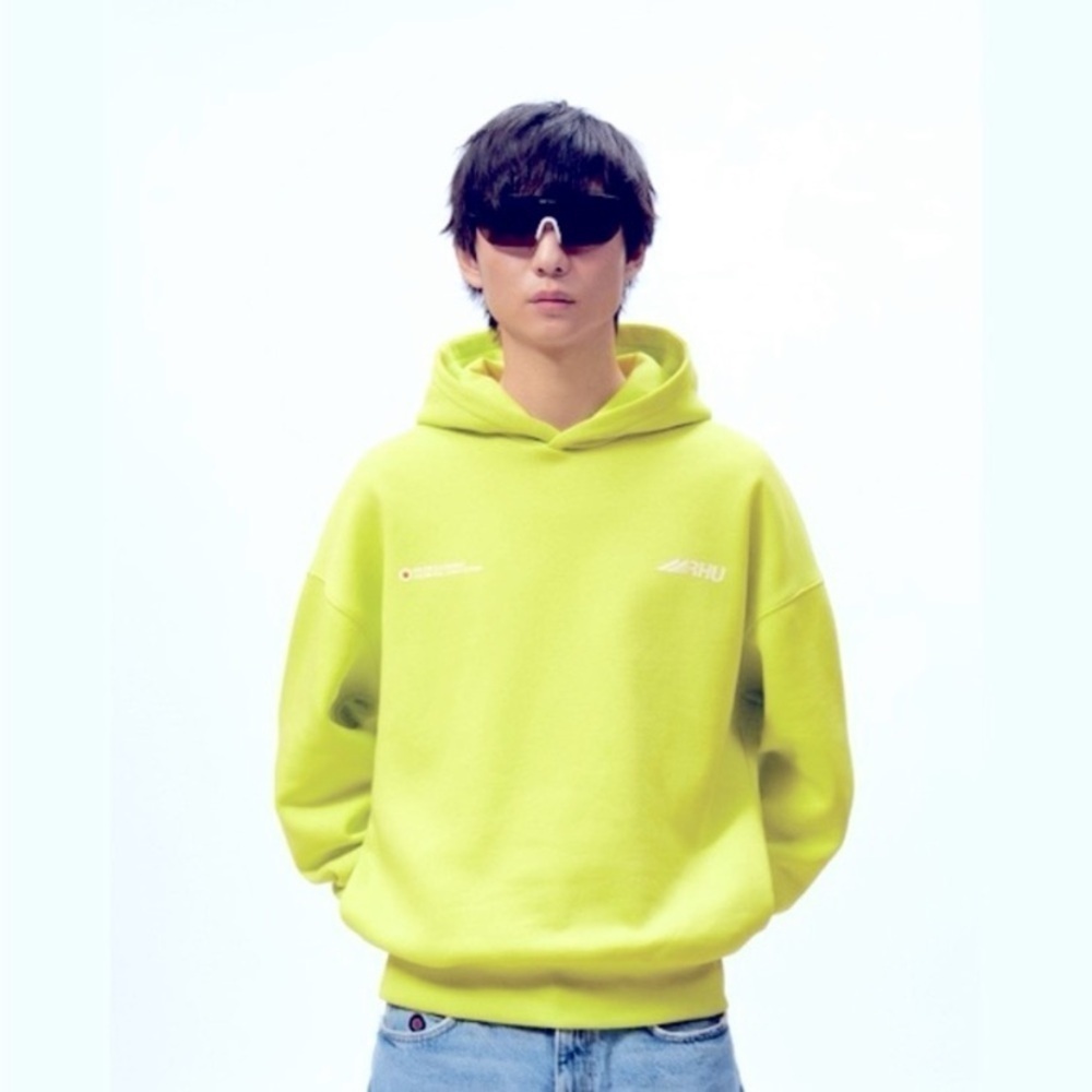 Zara x Rhuigi Men's Lime Green Hoodie Sweatshirt Size XL Pullover Streetwear - Picture 2 of 11